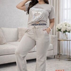 Stylish Beige Two-Piece Lounge Set